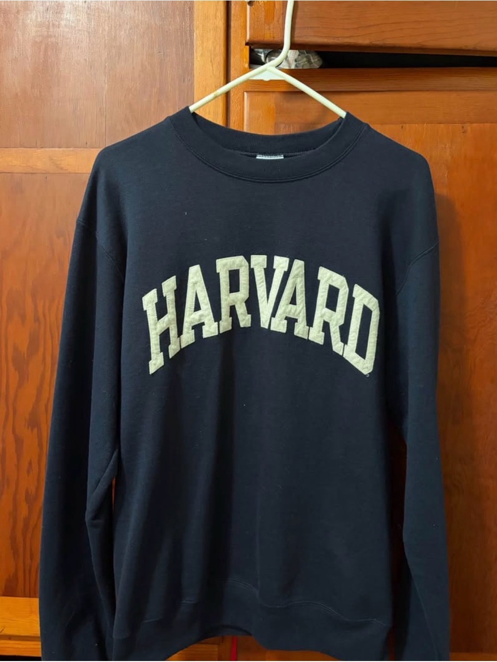 Champion Navy Crewneck Sweatshirt with Cream Harvard Arch